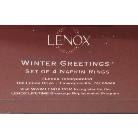 Lenox Napkin Rings Set Of 4 New In Box Unused Winter Greetings Holiday Dining - Picture 4 of 4